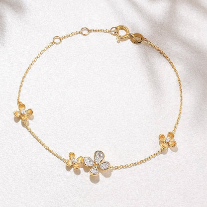 K18YG フローラルブレスレット 花 四つ葉 18k フラワー ダイヤモンド チャームブレスレット クローバー 金色 ゴールドフラワー 金木犀