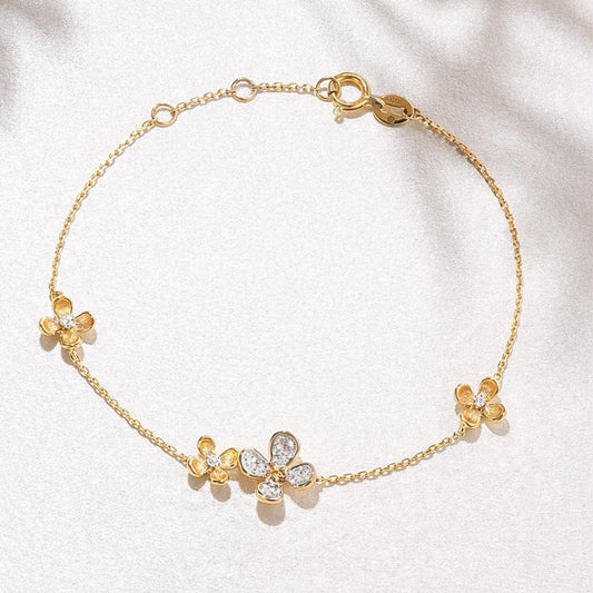 K18YG フローラルブレスレット 花 四つ葉 18k フラワー ダイヤモンド チャームブレスレット クローバー 金色 ゴールドフラワー 金木犀