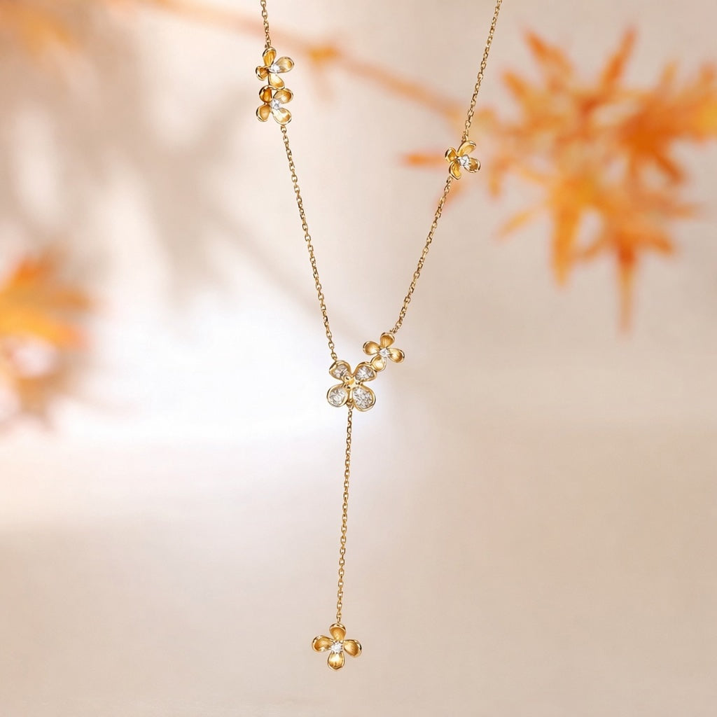 K18YG フローラルブレスレット 花 四つ葉 18k フラワー ダイヤモンド チャームブレスレット クローバー 金色 ゴールドフラワー 金木犀