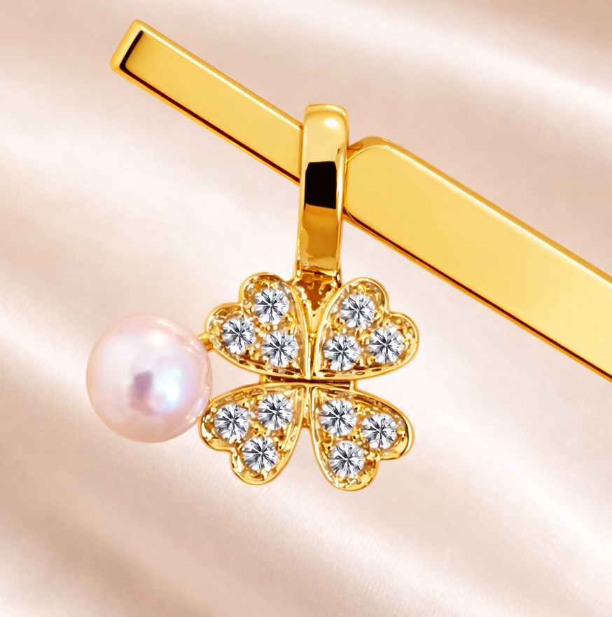 18k あこや真珠 クローバー ペンダント clover zircon pearl pendant