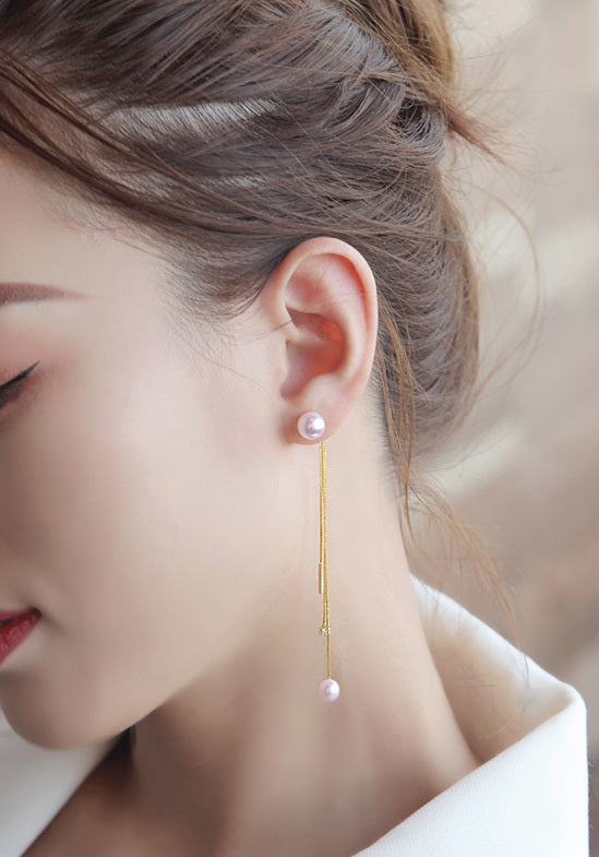 K18YG イエローゴールド あこや真珠 アコヤ 18金 ピアス ロングピアス チェーンピアス 天女 ダイヤモンド ダイヤ 真珠 パール 18K akoya