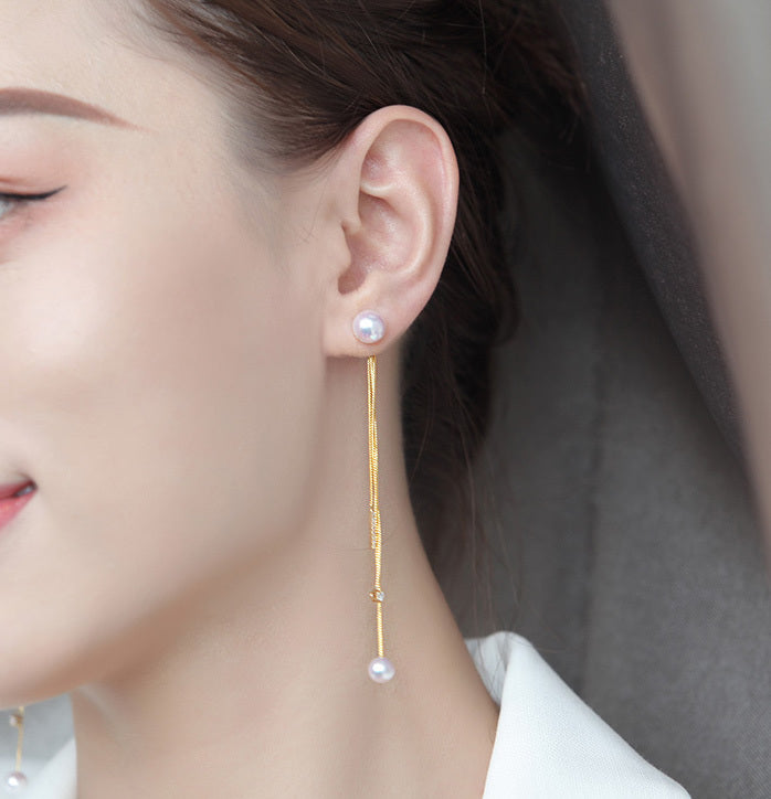 K18YG イエローゴールド あこや真珠 アコヤ 18金 ピアス ロングピアス チェーンピアス 天女 ダイヤモンド ダイヤ 真珠 パール 18K akoya