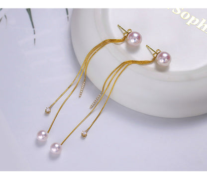 K18YG イエローゴールド あこや真珠 アコヤ 18金 ピアス ロングピアス チェーンピアス 天女 ダイヤモンド ダイヤ 真珠 パール 18K akoya