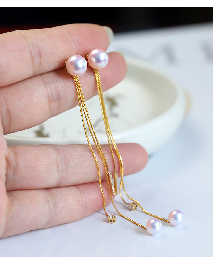 K18YG イエローゴールド あこや真珠 アコヤ 18金 ピアス ロングピアス チェーンピアス 天女 ダイヤモンド ダイヤ 真珠 パール 18K akoya