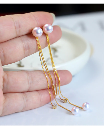 K18YG イエローゴールド あこや真珠 アコヤ 18金 ピアス ロングピアス チェーンピアス 天女 ダイヤモンド ダイヤ 真珠 パール 18K akoya