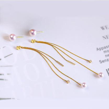 K18YG イエローゴールド あこや真珠 アコヤ 18金 ピアス ロングピアス チェーンピアス 天女 ダイヤモンド ダイヤ 真珠 パール 18K akoya