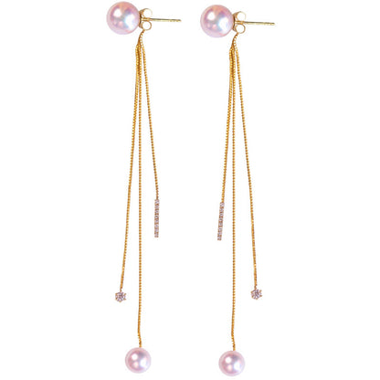 K18YG イエローゴールド あこや真珠 アコヤ 18金 ピアス ロングピアス チェーンピアス 天女 ダイヤモンド ダイヤ 真珠 パール 18K akoya