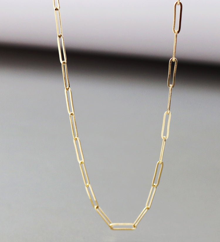 K14YG イエローゴールド 14K ペーパークリップ チェーンネックレス ペパークリップ 40cm 14k ネックレス (~55cm) - Jewelry Hills Tokyo