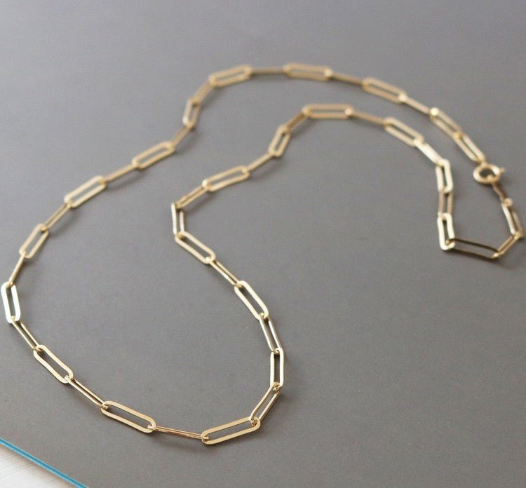 K14YG イエローゴールド 14K ペーパークリップ チェーンネックレス ペパークリップ 40cm 14k ネックレス (~55cm) - Jewelry Hills Tokyo