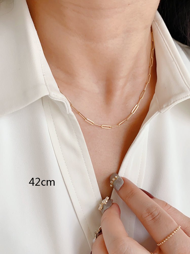 K14YG イエローゴールド 14K ペーパークリップ チェーンネックレス ペパークリップ 40cm 14k ネックレス (~55cm) - Jewelry Hills Tokyo