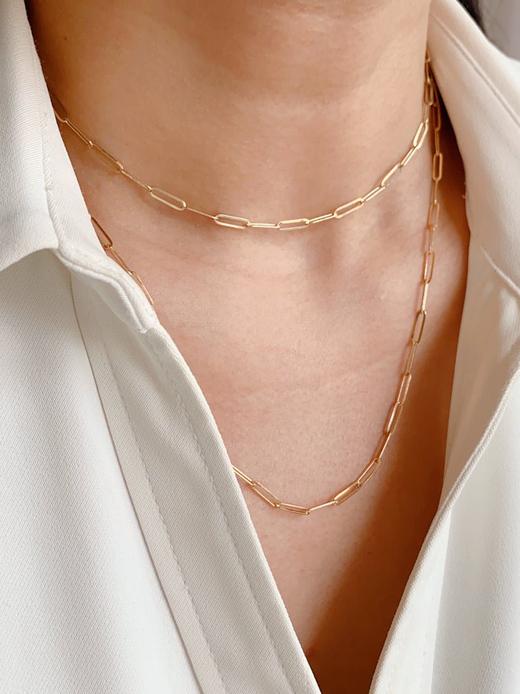 K14YG イエローゴールド 14K ペーパークリップ チェーンネックレス ペパークリップ 40cm 14k ネックレス (~55cm) - Jewelry Hills Tokyo