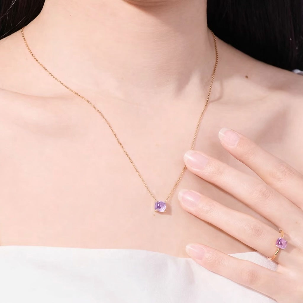 K18YG WG PG アメジスト カボション ネックレス ピアス 指輪 ぷっくり