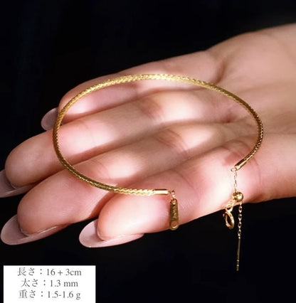 K18 ブレスレット ワイヤーブレス 針編み メンズ レディース 弾力 K18YG イエローゴールド 18K スライド式アジャスター 16+3cm バングル - Jewelry Hills Tokyo