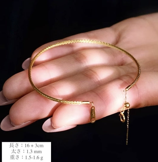 K18 ブレスレット ワイヤーブレス 針編み メンズ レディース 弾力 K18YG イエローゴールド 18K スライド式アジャスター 16+3cm バングル - Jewelry Hills Tokyo