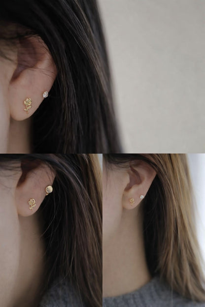 K14YG シングルピアス 薔薇 ローズ スタッドピアス イエローゴールド 14K 14金 イエローゴールド 小さめ ワンポイント 花 片耳用