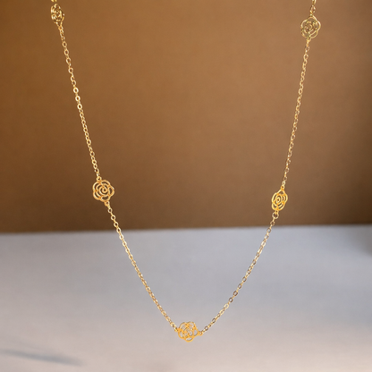 K18YG カメリア ネックレス 18K YG イエローゴールド ステーションネックレス 薔薇 花 45cm