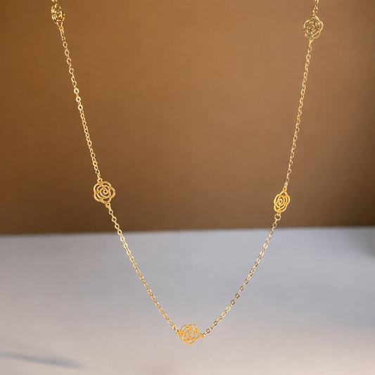 K18YG カメリア ネックレス 18K YG イエローゴールド ステーションネックレス 薔薇 花 45cm