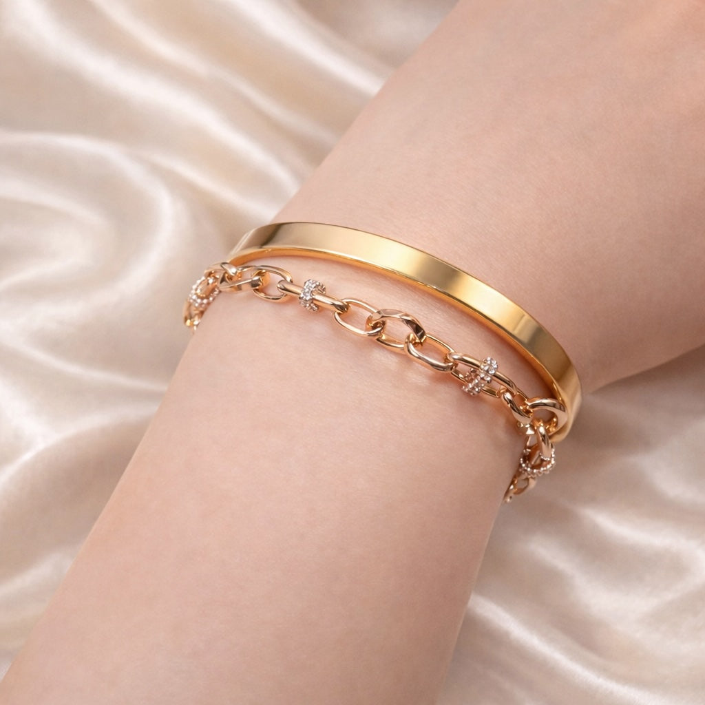 K18YG ブタ鼻 オーバル ブレスレット 18K 18金 イエローゴールド メンズ レディース ブレス ミックスチェーン リンクチェーン 太め