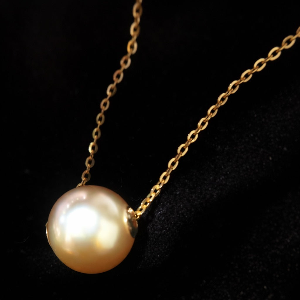 K18YG ゴールデンパール ペンダント 南洋真珠 パール スルーネックレス イエローゴールド 18K ゴールドパール 金色 一粒 ネックレス