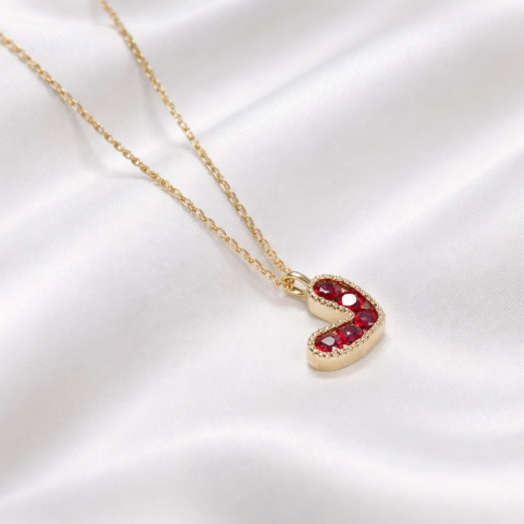 K18YG 天然ピジョンブラッドルビー ハート ペンダント ネックレス 18K イエローゴールド ハート型 小ぶり