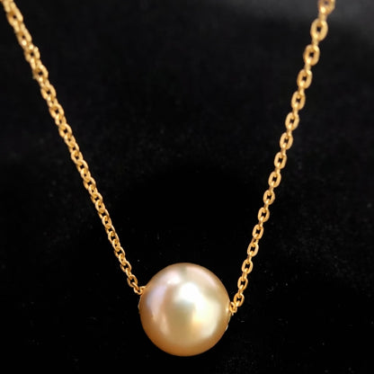 K18YG ゴールデンパール ペンダント 南洋真珠 パール スルーネックレス イエローゴールド 18K ゴールドパール 金色 一粒 ネックレス