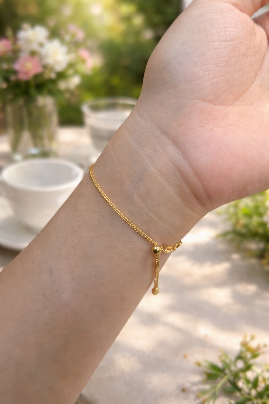 K18YG WG PG ブレスレット 1.5mm~ チェーンブレスレット ショパンチェーン 18k スライド式アジャスターチェーン 調整チェーン