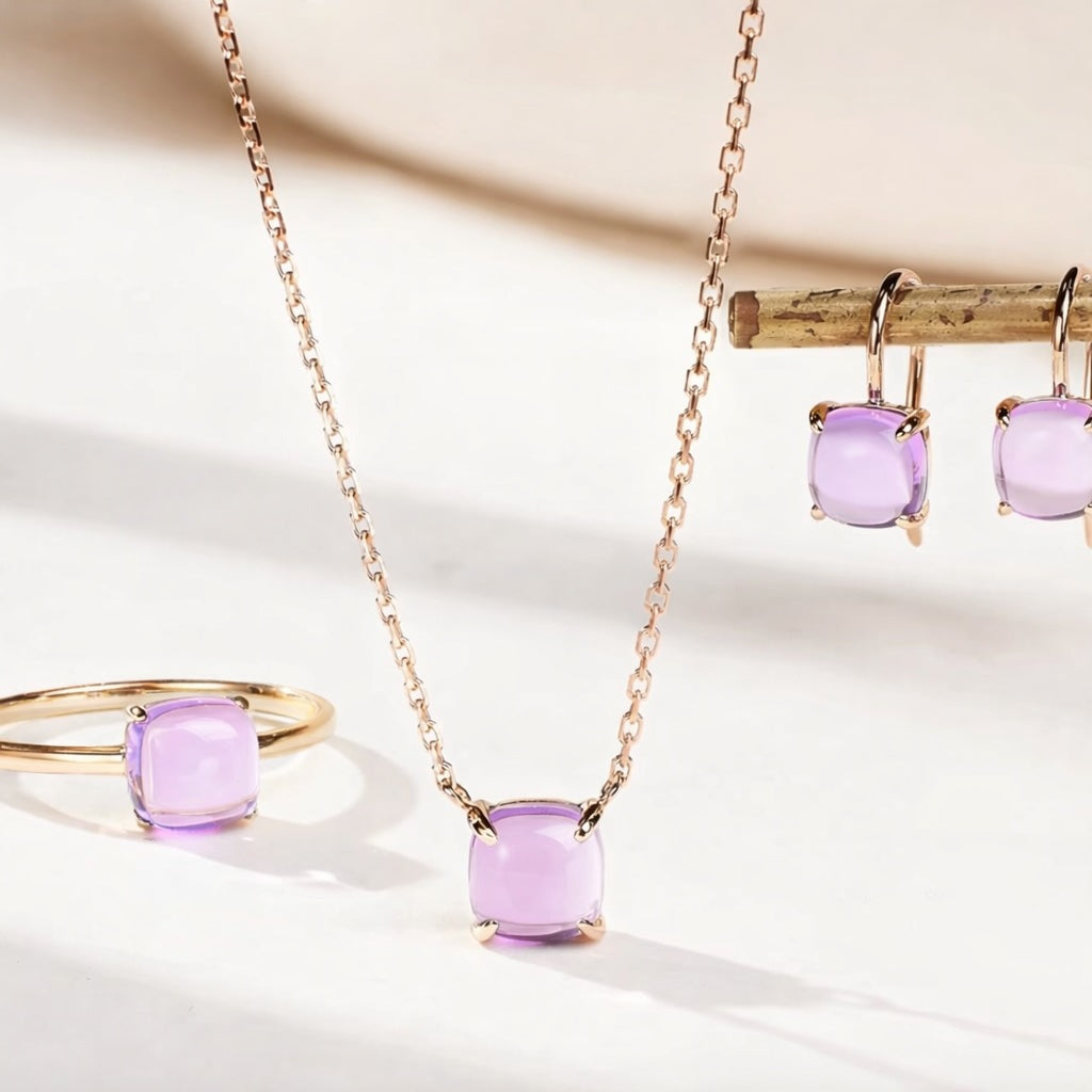 K18YG WG PG アメジスト カボション ネックレス ピアス 指輪 ぷっくり