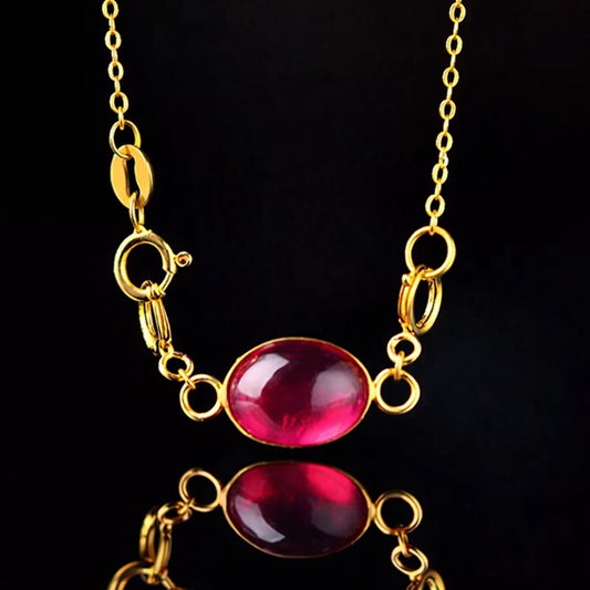 K18YG ルビー オーバル ペンダント チャーム 引き輪 ヒキワ 18K ネックレスパーツ クラスプ 両端開口 ぷっくり カボション