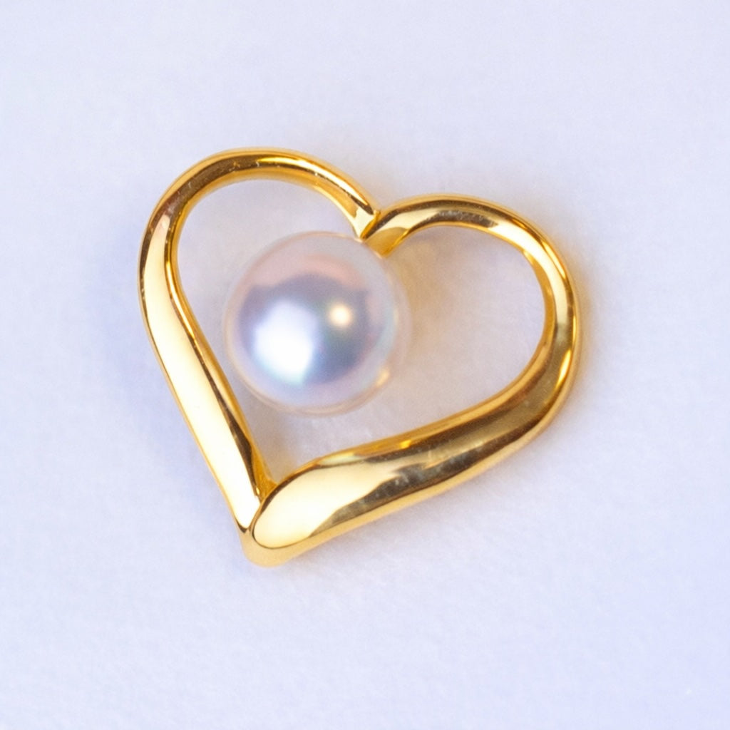 K18YG あこや真珠 パール ハート ペンダント イエローゴールド YG 18K あこや アコヤ真珠 ネックレスチャーム チャーム