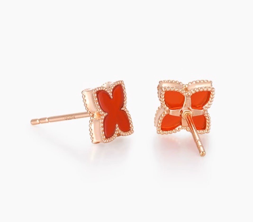 K18PG レッドカーネリアン ピアス スタッドピアス ピンクゴールド 花 四ツ葉 クローバー 四つ葉 18K PG 18金 カーネリアン アゲート - Jewelry Hills Tokyo