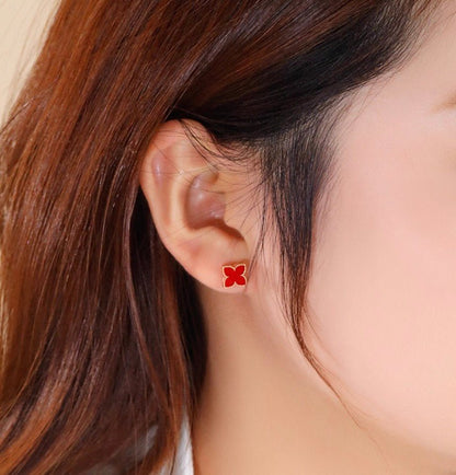 K18PG レッドカーネリアン ピアス スタッドピアス ピンクゴールド 花 四ツ葉 クローバー 四つ葉 18K PG 18金 カーネリアン アゲート - Jewelry Hills Tokyo