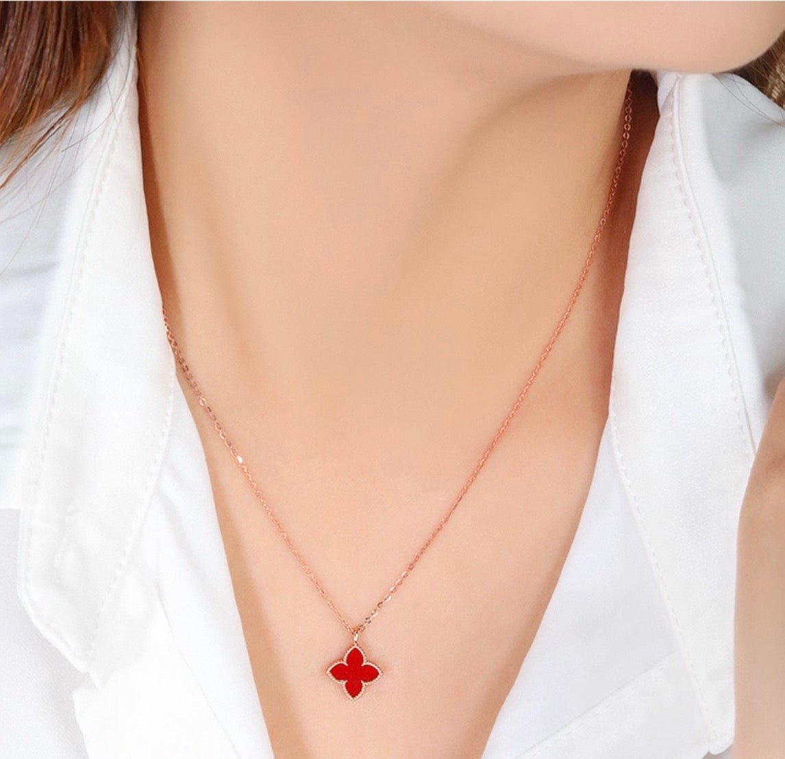 K18PG ペンダントトップ レッドカーネリアン 18K PG ピンクゴールド クローバー 四ツ葉 花 ネックレス チャーム ペンダント カーネリアン - Jewelry Hills Tokyo