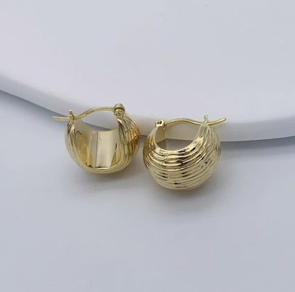 K18YG イエローゴールド フープピアス ピアス リングピアス 15mm 中空 18金 18K K18 ストライプ 松ぼっくり 球体 丸いフォルム コロコロ 模様 柄 - Jewelry Hills Tokyo