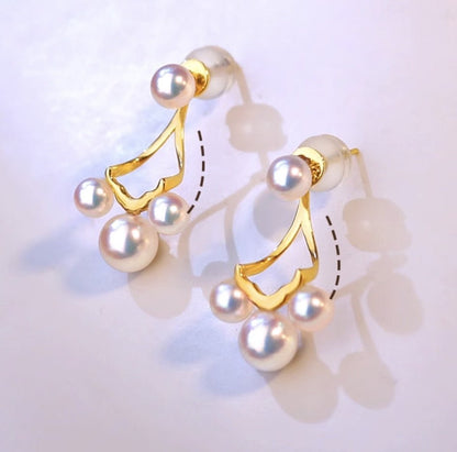 K18YG イエローゴールド あこや真珠 スタッドピアス 18金 真珠 パール 18K シンプル 18K 2way ベビーあこや 小珠 スマイル トリプル ミニ - Jewelry Hills Tokyo