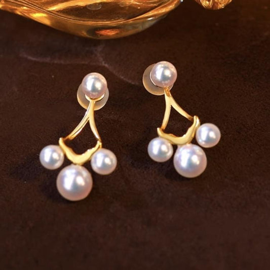 K18YG イエローゴールド あこや真珠 スタッドピアス 18金 真珠 パール 18K シンプル 18K 2way ベビーあこや 小珠 スマイル トリプル ミニ - Jewelry Hills Tokyo