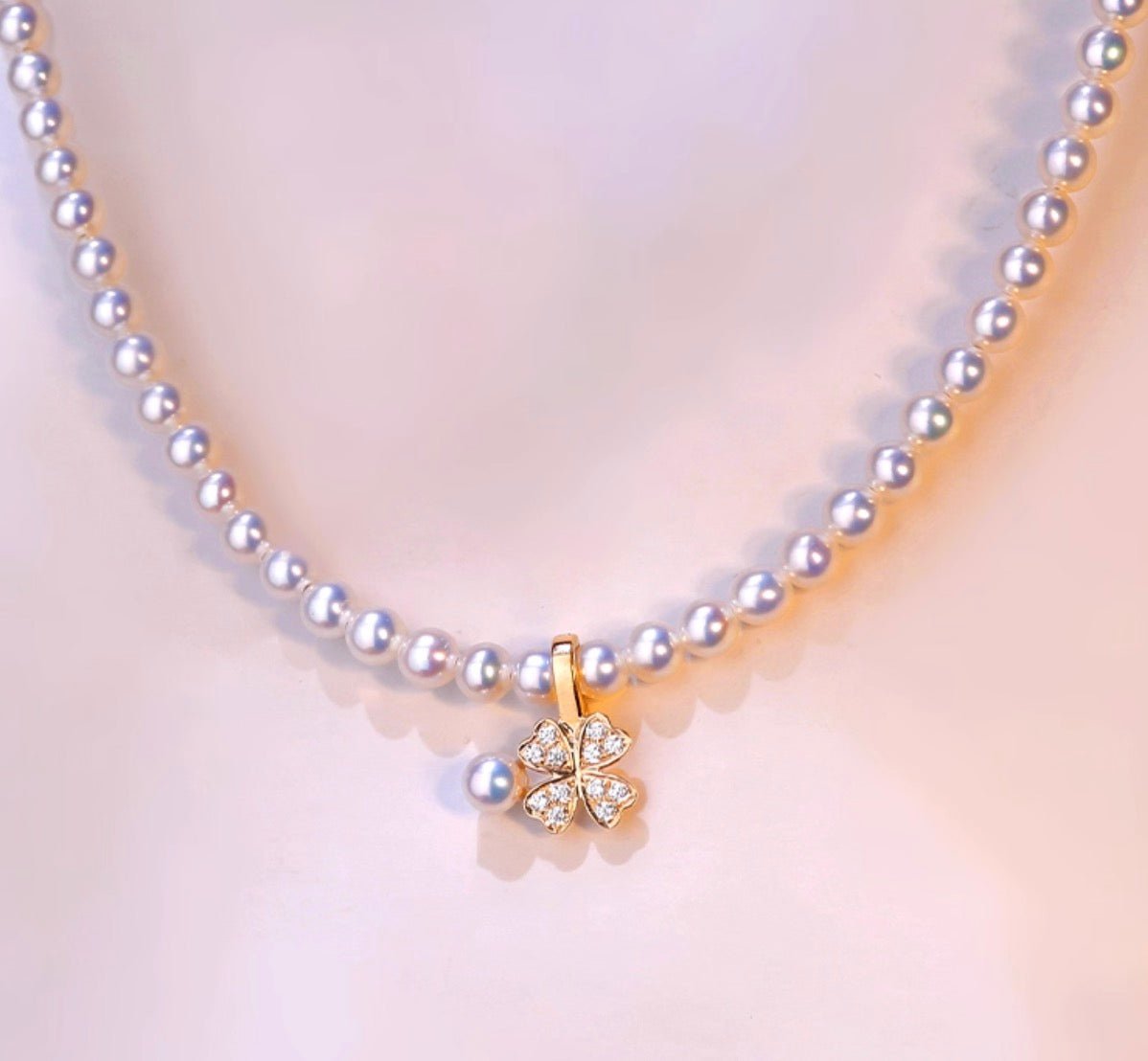 K18YG クローバー チャーム あこや真珠 18金 ペンダント ネックレスチャーム 四ツ葉 18K 開口 バチカン ジルコニア ブレスレットチャーム - Jewelry Hills Tokyo