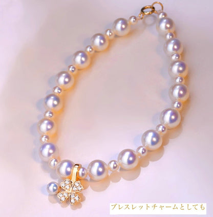 K18YG クローバー チャーム あこや真珠 18金 ペンダント ネックレスチャーム 四ツ葉 18K 開口 バチカン ジルコニア ブレスレットチャーム - Jewelry Hills Tokyo