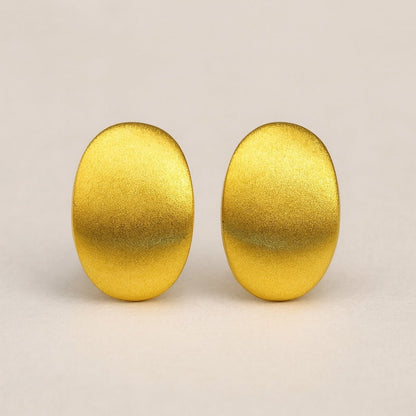 K18YG イエローゴールド スタッドピアス ピアス マット加工 やすり加工 中空 ヘアライン加工 18金 18K 中空ピアス 豆 オーバル ビーンズ 長丸 楕円形 - Jewelry Hills Tokyo