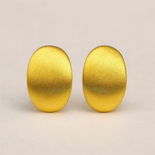 K18YG イエローゴールド スタッドピアス ピアス マット加工 やすり加工 中空 ヘアライン加工 18金 18K 中空ピアス 豆 オーバル ビーンズ 長丸 楕円形 - Jewelry Hills Tokyo