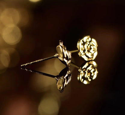 K18YG イエローゴールド ピアス 薔薇 ローズ バラ 花 スタッドピアス 18金 シンプル 18K ワンポイント 中空 - Jewelry Hills Tokyo
