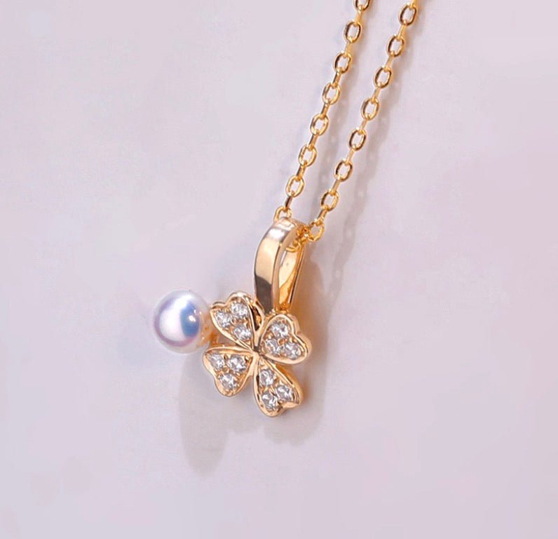 K18YG クローバー チャーム あこや真珠 18金 ペンダント ネックレスチャーム 四ツ葉 18K 開口 バチカン ジルコニア ブレスレットチャーム - Jewelry Hills Tokyo