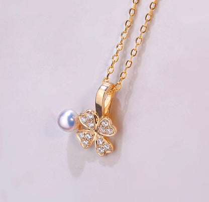 K18YG クローバー チャーム あこや真珠 18金 ペンダント ネックレスチャーム 四ツ葉 18K 開口 バチカン ジルコニア ブレスレットチャーム - Jewelry Hills Tokyo