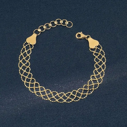 K18YG イエローゴールド 18金 ブレスレット レース 編み 18k メッシュ ワイド アジャスター ブレス - Jewelry Hills Tokyo