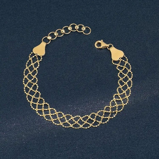 K18YG イエローゴールド 18金 ブレスレット レース 編み 18k メッシュ ワイド アジャスター ブレス - Jewelry Hills Tokyo