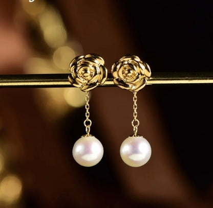 K18YG イエローゴールド ピアス 薔薇 ローズ バラ 花 スタッドピアス 18金 シンプル 18K ワンポイント 中空 - Jewelry Hills Tokyo