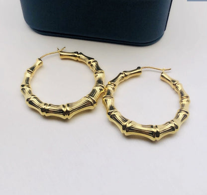 K18YG イエローゴールド フープピアス ピアス リングピアス 中空 バンブー 竹 バンブーモチーフ 円形 18金 18K K18 - Jewelry Hills Tokyo