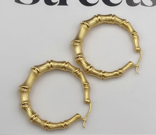 K18YG イエローゴールド フープピアス ピアス リングピアス 中空 バンブー 竹 バンブーモチーフ 円形 18金 18K K18 - Jewelry Hills Tokyo