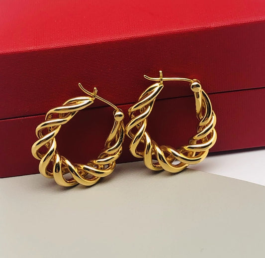 K18YG イエローゴールド フープピアス ピアス リングピアス 中空 ロープ ねじり ツイスト ツイストフープ 18金 18K K18 - Jewelry Hills Tokyo