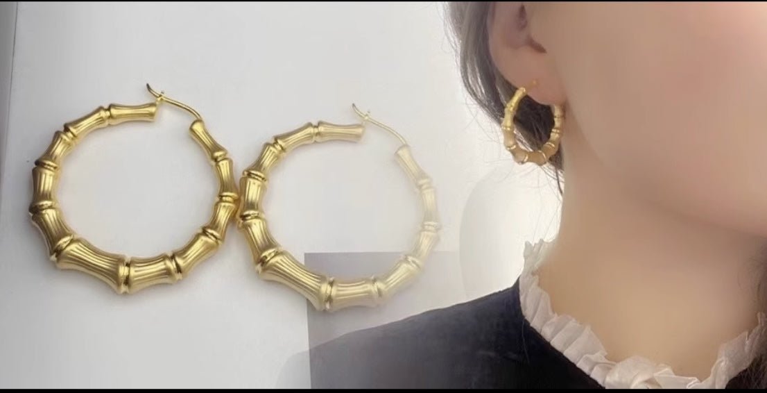 K18YG イエローゴールド フープピアス ピアス リングピアス 中空 バンブー 竹 バンブーモチーフ 円形 18金 18K K18 - Jewelry Hills Tokyo