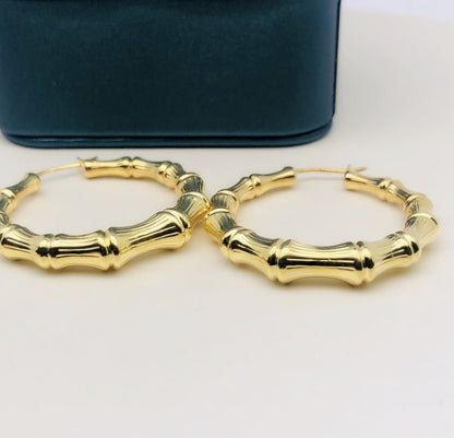 K18YG イエローゴールド フープピアス ピアス リングピアス 中空 バンブー 竹 バンブーモチーフ 円形 18金 18K K18 - Jewelry Hills Tokyo